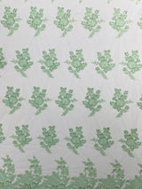 Eva Luxury Beaded Floral Lace Fabric - Black, Sage Green, Silver, Turquoise Floral Pattern, 54" Width (1 Yard)