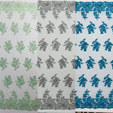 Eva Luxury Beaded Floral Lace Fabric - Black, Sage Green, Silver, Turquoise Floral Pattern, 54" Width (1 Yard)