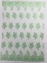 Eva Luxury Beaded Floral Lace Fabric - Black, Sage Green, Silver, Turquoise Floral Pattern, 54" Width (1 Yard)
