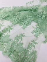 Eva Luxury Beaded Floral Lace Fabric - Black, Sage Green, Silver, Turquoise Floral Pattern, 54" Width (1 Yard)