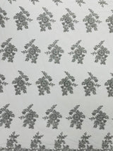 Eva Luxury Beaded Floral Lace Fabric - Black, Sage Green, Silver, Turquoise Floral Pattern, 54" Width (1 Yard)