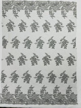 Eva Luxury Beaded Floral Lace Fabric - Black, Sage Green, Silver, Turquoise Floral Pattern, 54" Width (1 Yard)