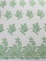 Eva Luxury Beaded Floral Lace Fabric - Black, Sage Green, Silver, Turquoise Floral Pattern, 54" Width (1 Yard)