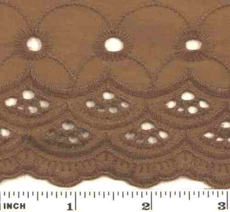 Eyelet Embroidery Brown 5K004 Cotton Polyester Fabric - Brown Eyelet Embroidery, 41/42" Width
