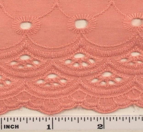 Eyelet Embroidery Peach 5K004 Cotton Polyester Fabric - Peach Eyelet Embroidery, 41/42" Width