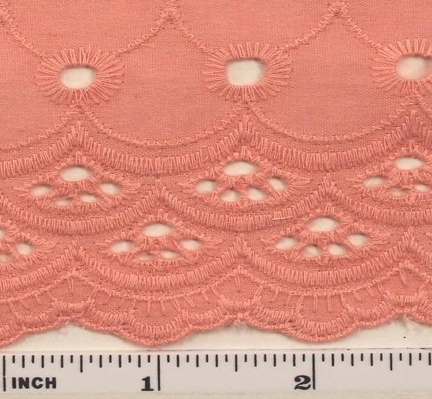Eyelet Embroidery Peach 5K004 Cotton Polyester Fabric - Peach Eyelet Embroidery, 41/42" Width
