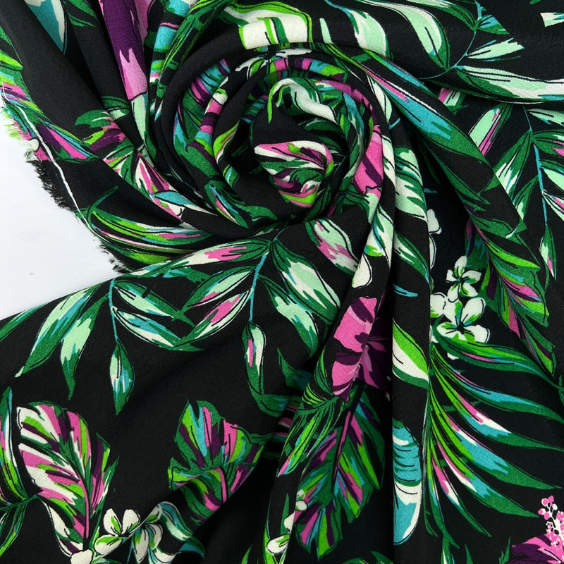 Viscose Crepe Floral Print Green Black