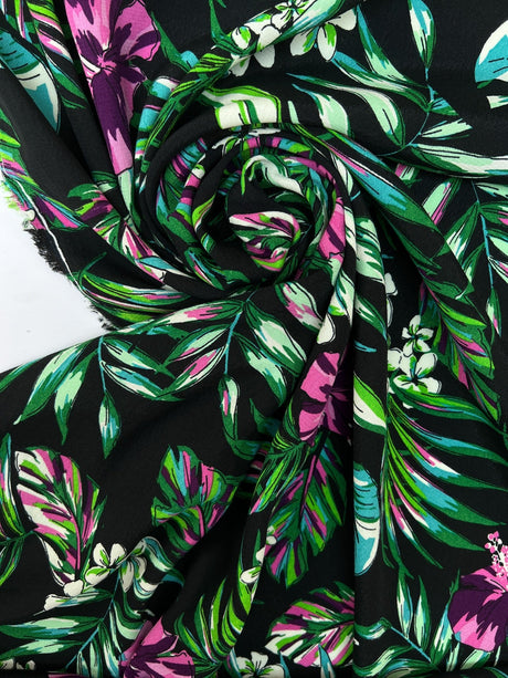 Viscose Crepe Floral Print Green Black
