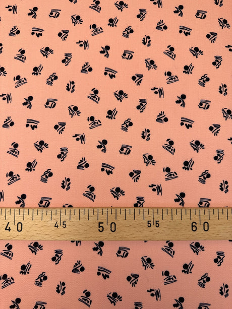 Wool Sateen Abstract Print Black Pink