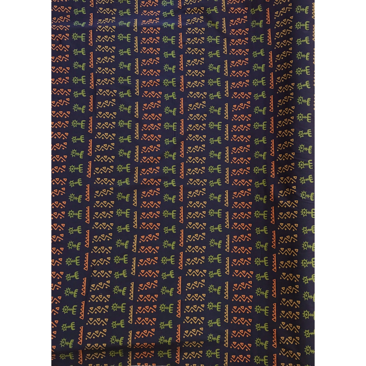 Adewale Stretch Cotton Satin Fabric - Navy, Orange, Green African Print, 58" Width (1 Yard)