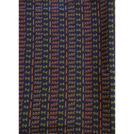 Adewale Stretch Cotton Satin Fabric - Navy, Orange, Green African Print, 58" Width (1 Yard)