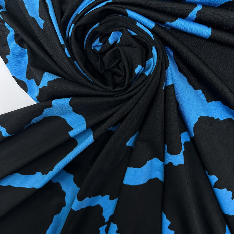 Polyester Elastane Knitted Fabric Printed Blue Black