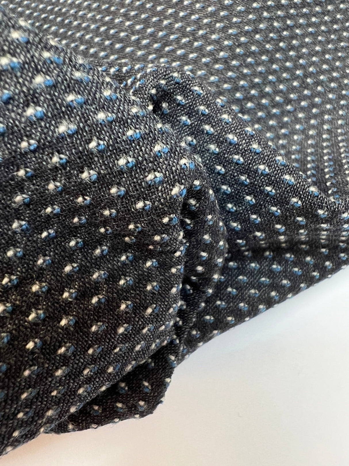 Wool Polka Dot Grey Blue Fabric