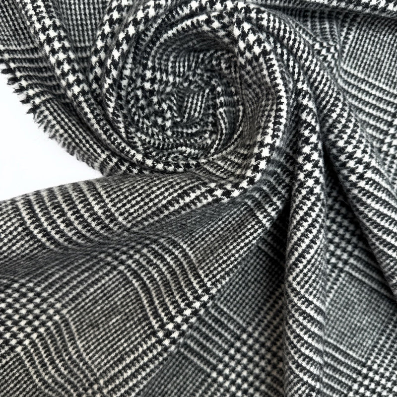 Wool Blend Tweed Checked Gray