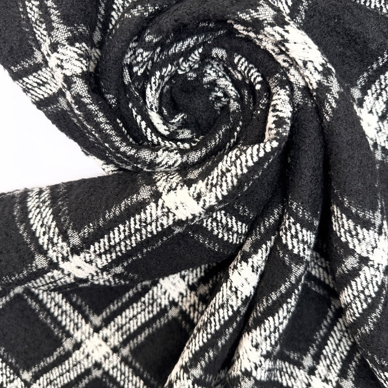 Wool Blend Bouclé Checked Black White