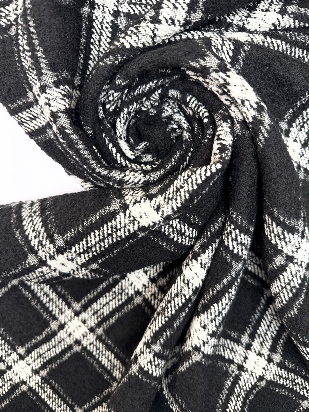 Wool Blend Bouclé Checked Black White