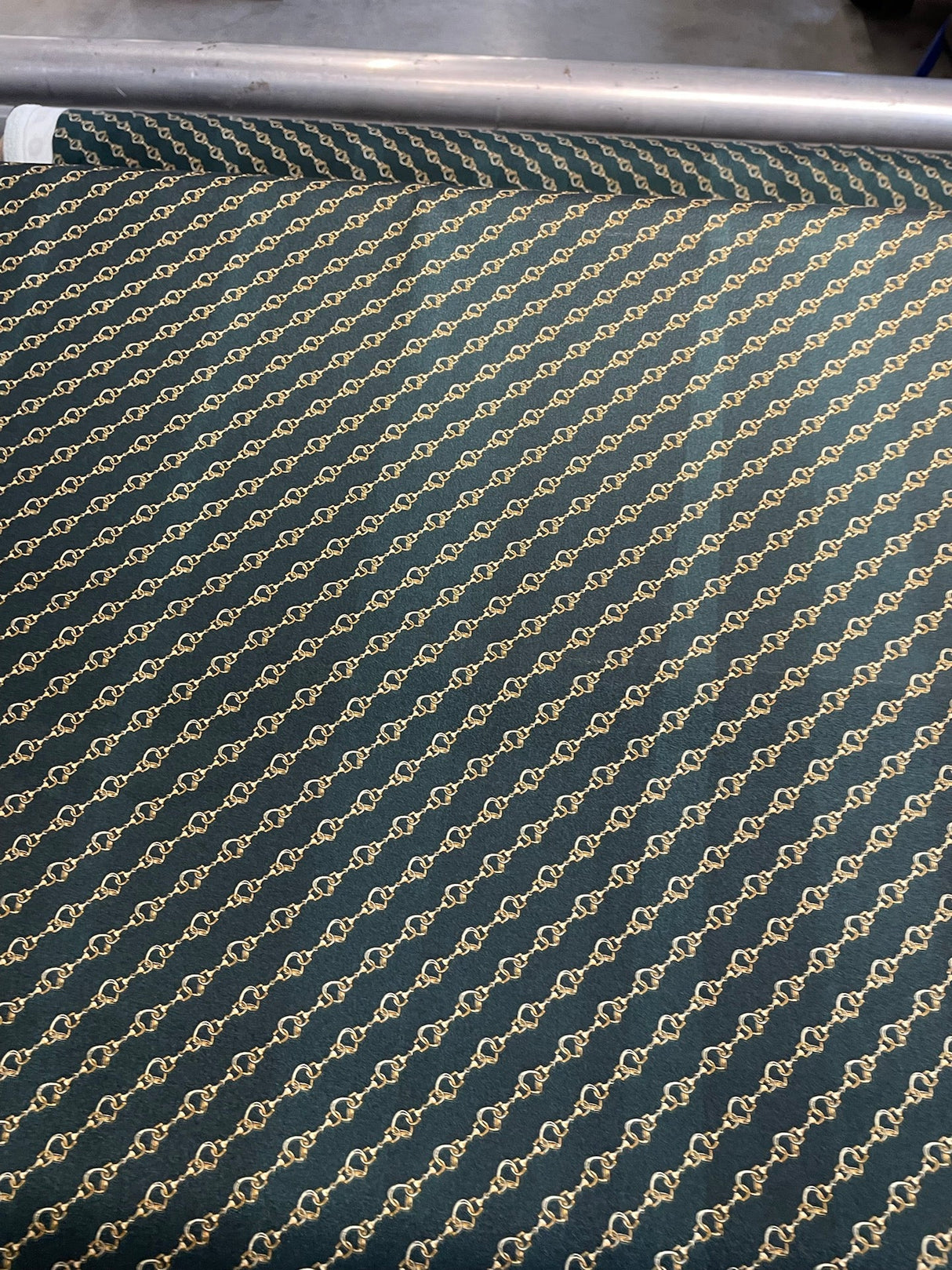 Printed Polyester Crepe in Green & Beige
