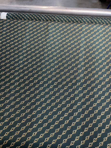 Printed Polyester Crepe in Green & Beige