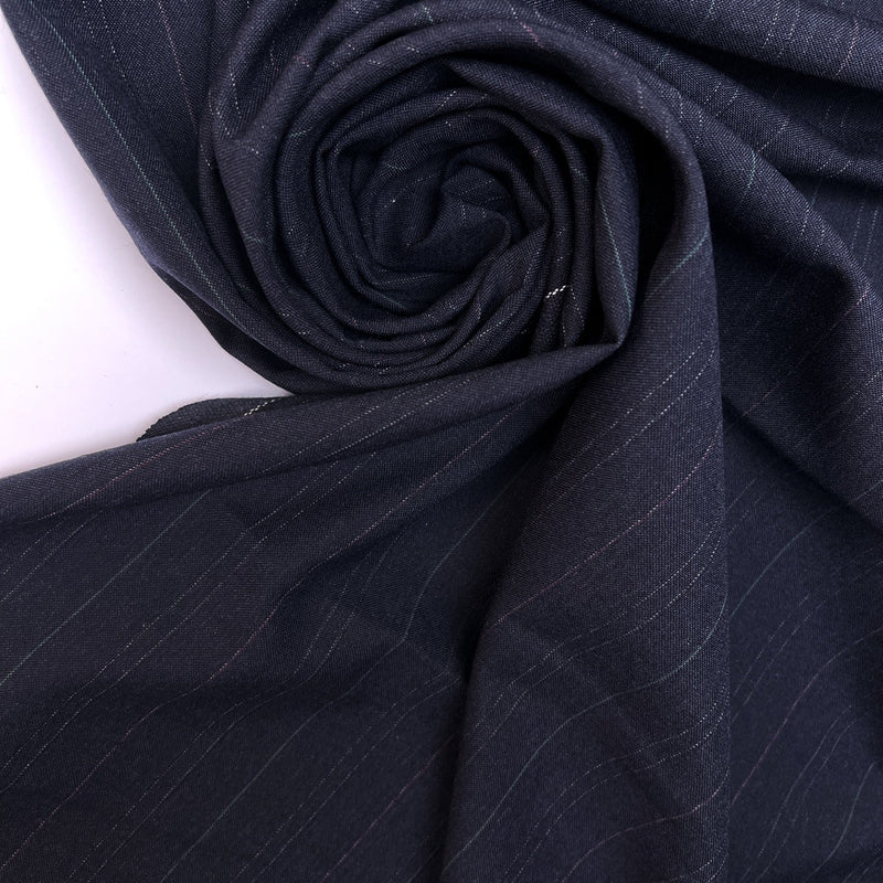 Wool Blend Woven Striped Blue Suiting