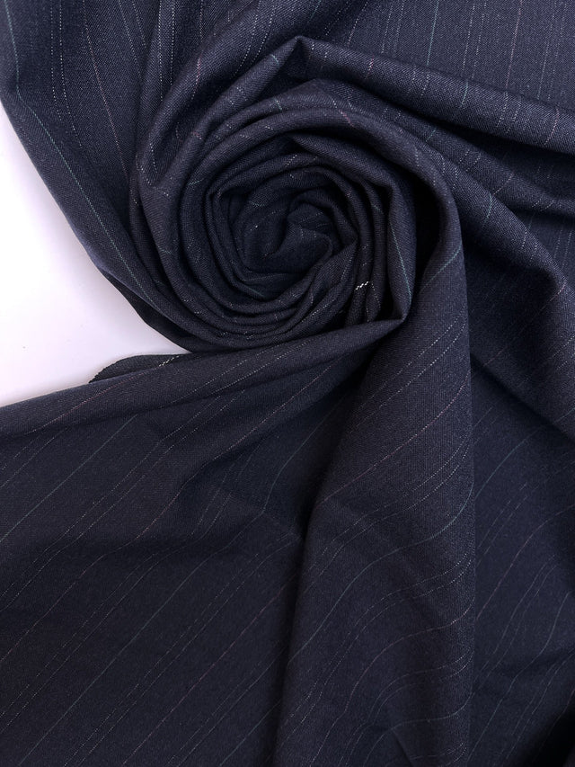 Wool Blend Woven Striped Blue Suiting