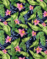 Big Hawaiian Flowers Poly Spandex Fabric - Green, Navy, Yellow, Fuchsia Floral Print, 58"-60" Width