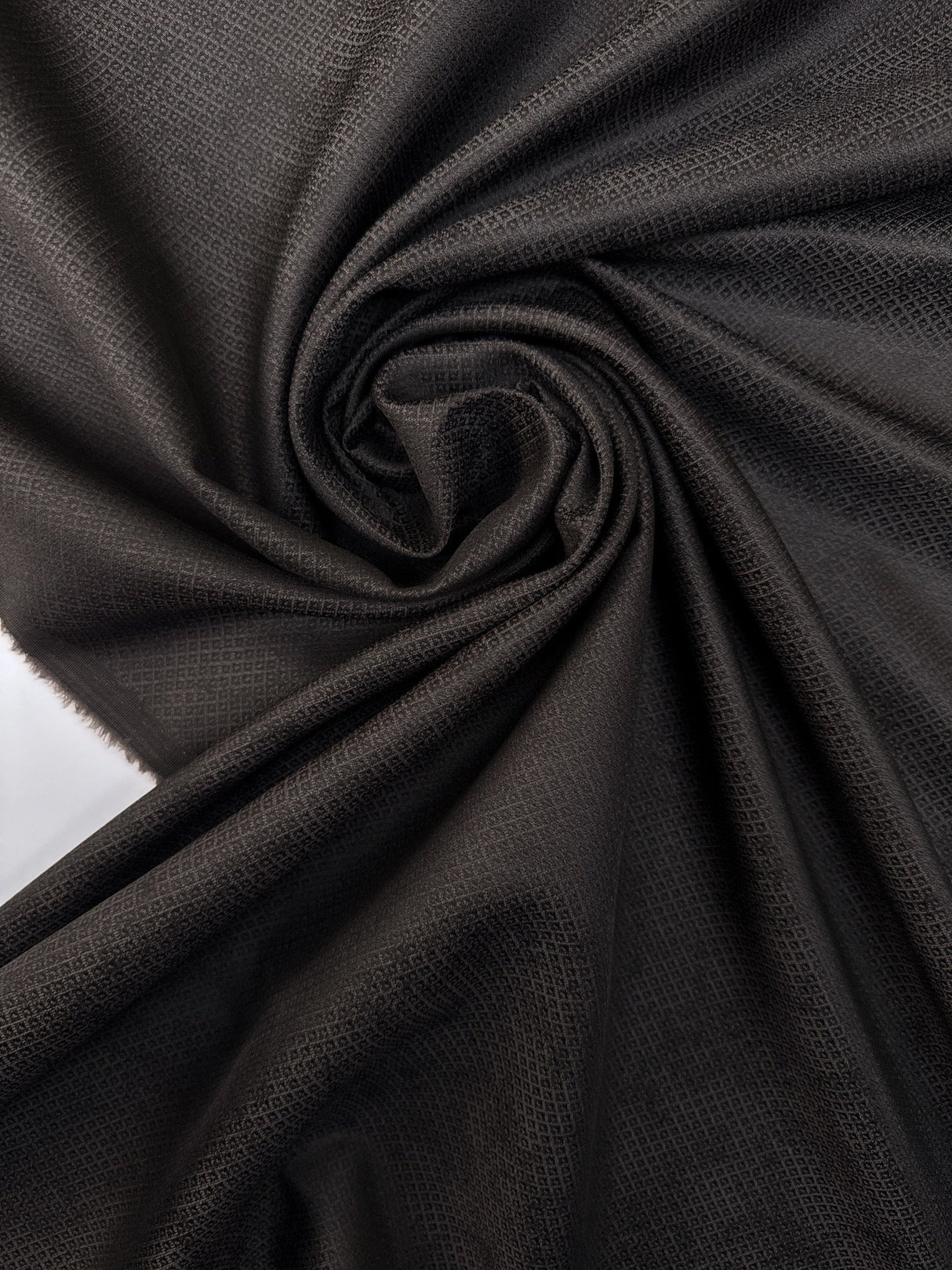 Wool Silk Jacquard Fabric Gray Black