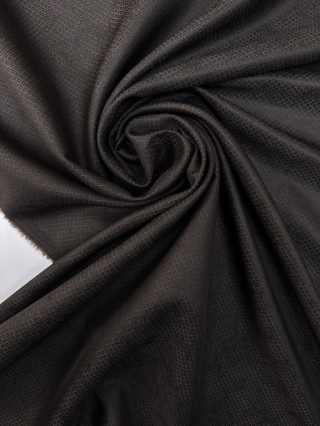 Wool Silk Jacquard Fabric Gray Black