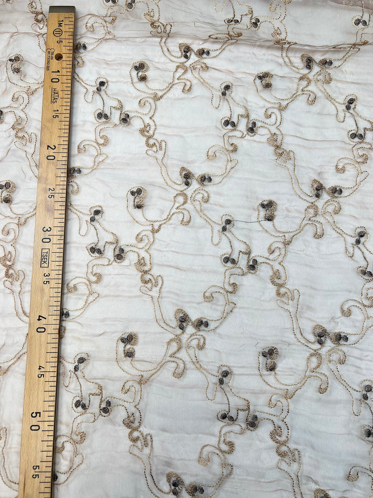 Polyester Organza Lurex Embroidered Golden Pink