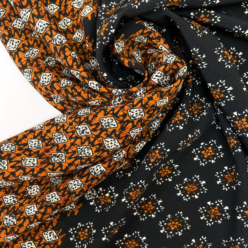 Printed Polyester Twill Brown Black