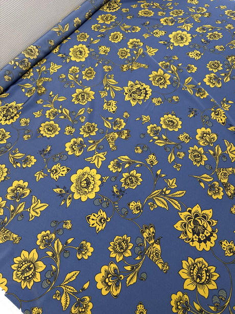 Silk Crepe Printed Blue Floral