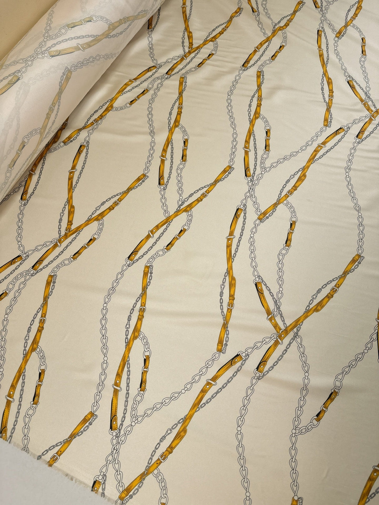 Printed Yellow Beige Polyester Twill
