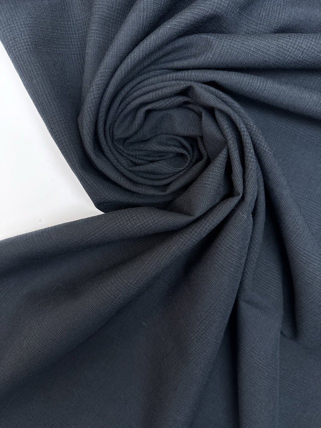 Wool Polyamide Checked Blue Suiting Fabric