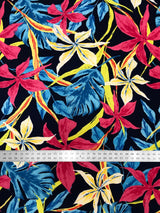 Dark Navy Background Big Flowers Polyester Spandex Fabric - Floral Print, 58" To 60" Width