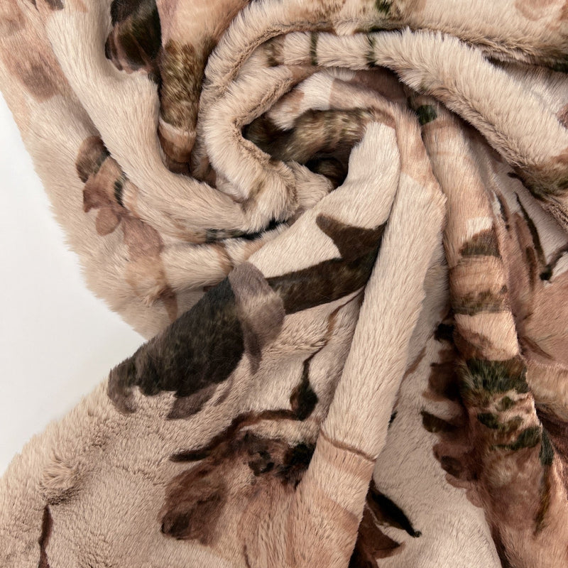 Faux Fur Floral Printed Beige-Pink