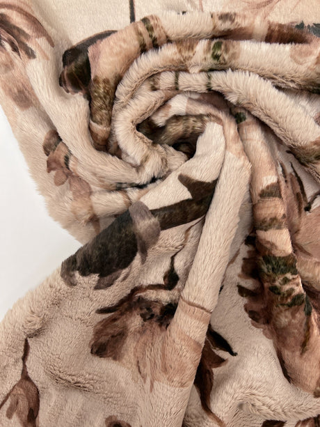 Faux Fur Floral Printed Beige-Pink