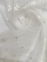 Polyamide Viscose Organza White Floral Embroidery