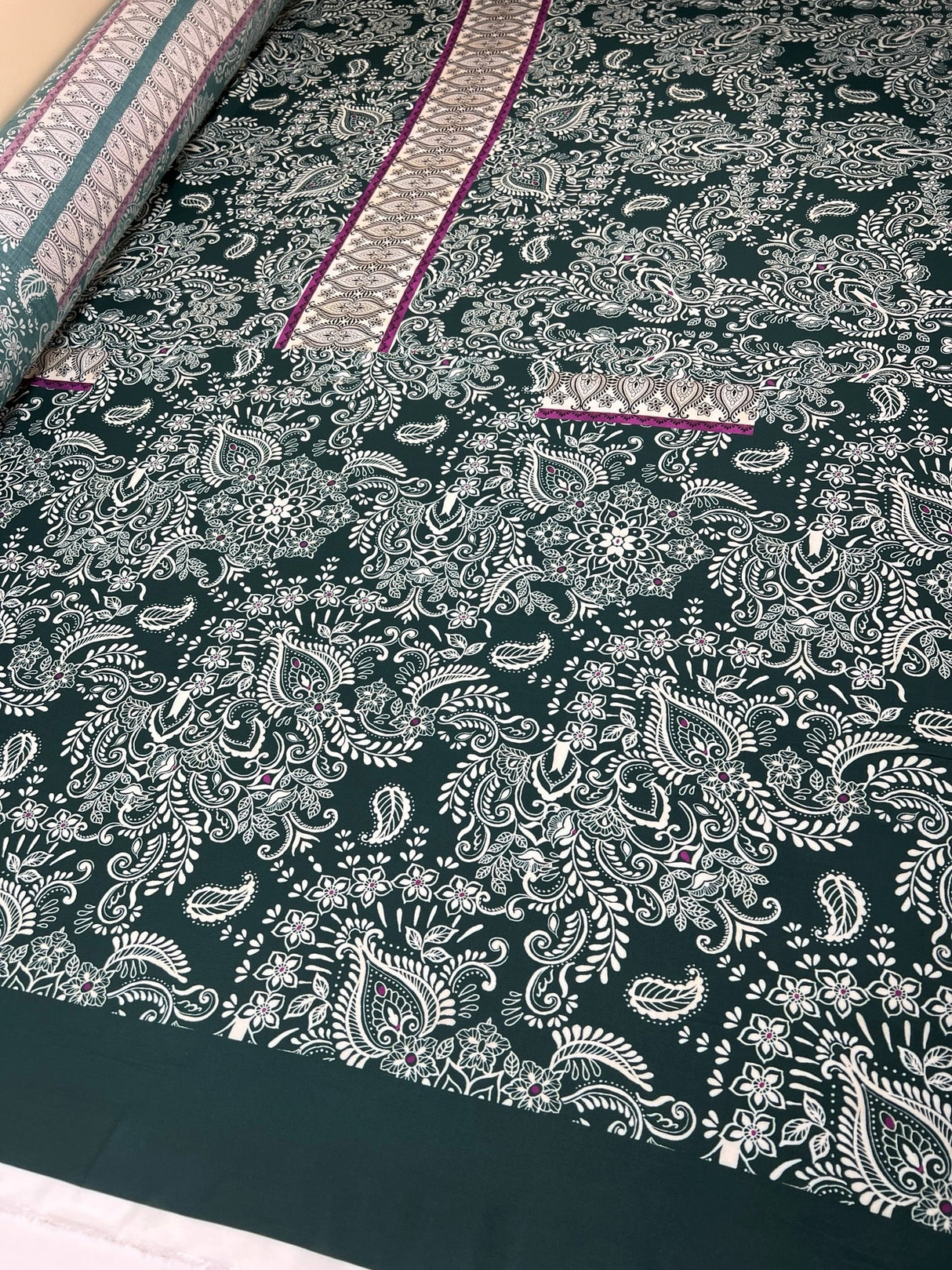 Viscose Batiste Printed Paisley Purple-Green