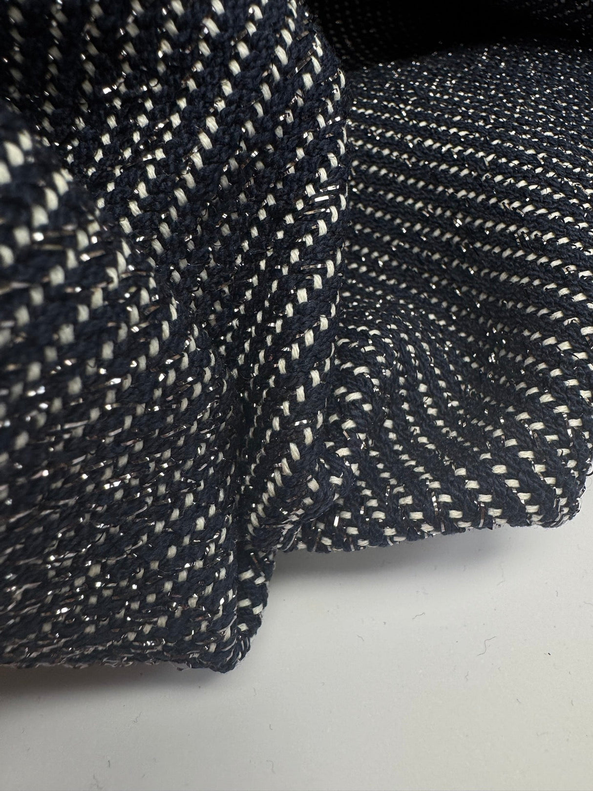 Cotton Lurex Tweed Striped Blue White
