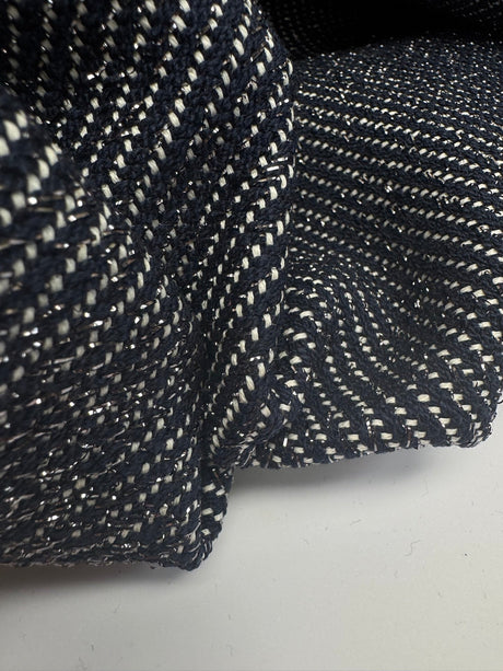Cotton Lurex Tweed Striped Blue White
