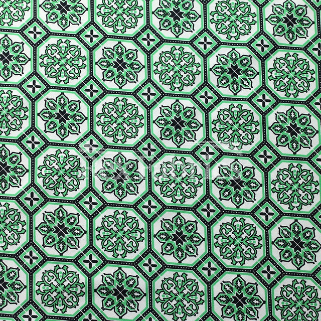 Fabric Tiles Nylon Spandex Fabric - Kelly Black Geometric Tiles Print, 58/60" Width (1 Yard)