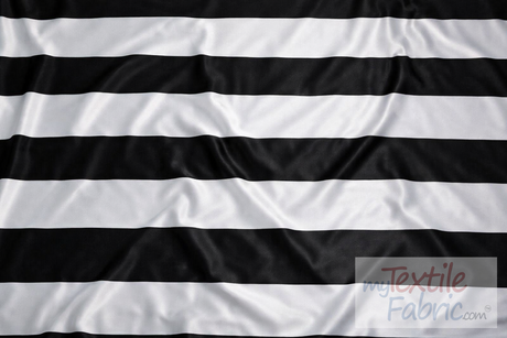 5.5" Stripe Satin Print Polyester Fabric - Black White 5.5" Stripe, 58/60" Width (1 Yard)
