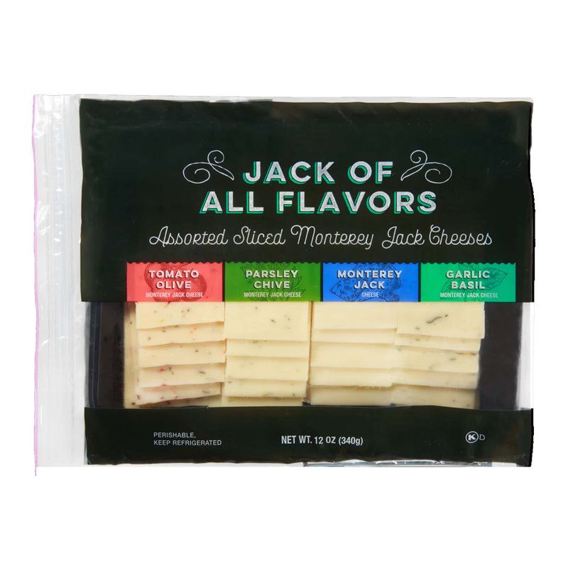 Jack of All Flavors Cheese Party Tray – Assorted Monterey Jack, Garlic Basil, Tomato Olive & Parsley Chive Cheeses
