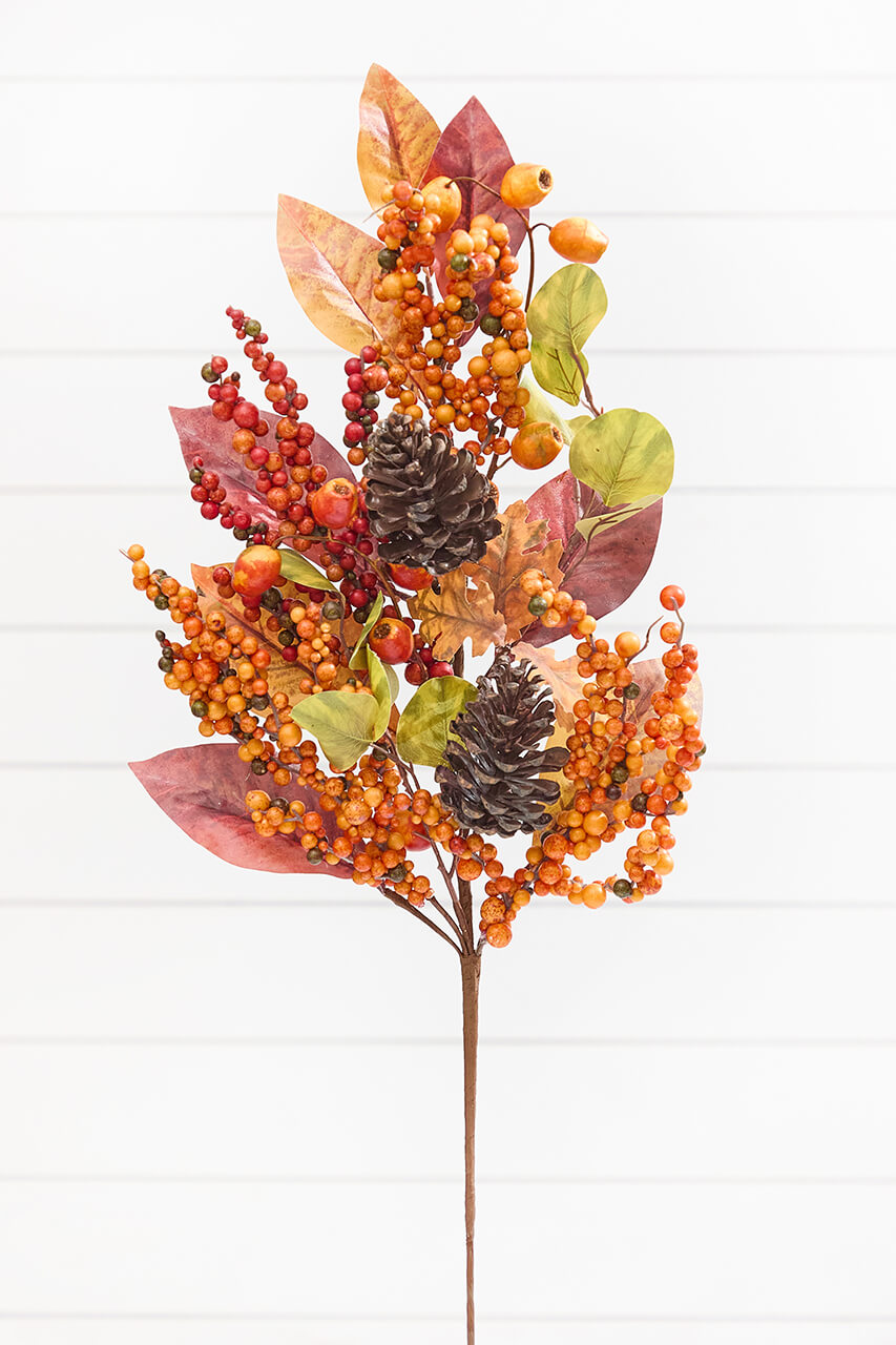 35" Mixed Berry, Leaves & Pinecone Spray