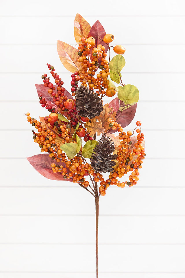 35" Mixed Berry, Leaves & Pinecone Spray