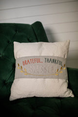 Fabric “Grateful, Thankful, Blessed" Pillow Wrap (16"L x 6"H)