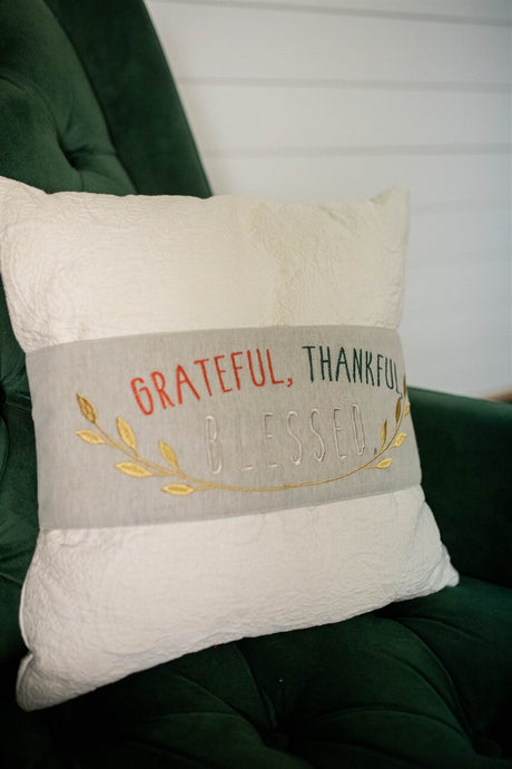 Fabric “Grateful, Thankful, Blessed" Pillow Wrap (16"L x 6"H)