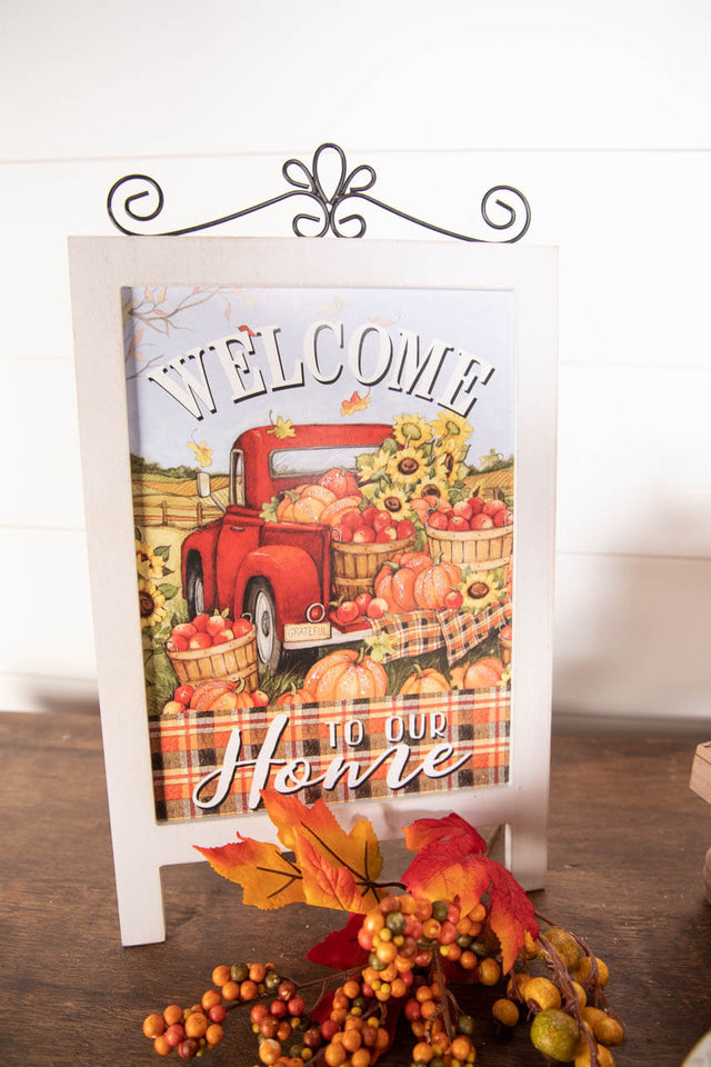 17.9” Wood Harvest Tabletop Décor with Easel