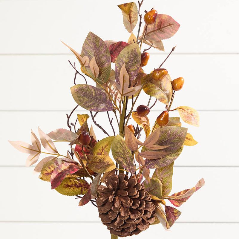 28" Fall Leaves and Pinecone Spray