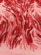 Fancy Vine Beaded Lace Polyester Fabric - Hand Beaded Vine Pattern, 54" Width (1 Yard)