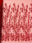 Fancy Vine Beaded Lace Polyester Fabric - Hand Beaded Vine Pattern, 54" Width (1 Yard)